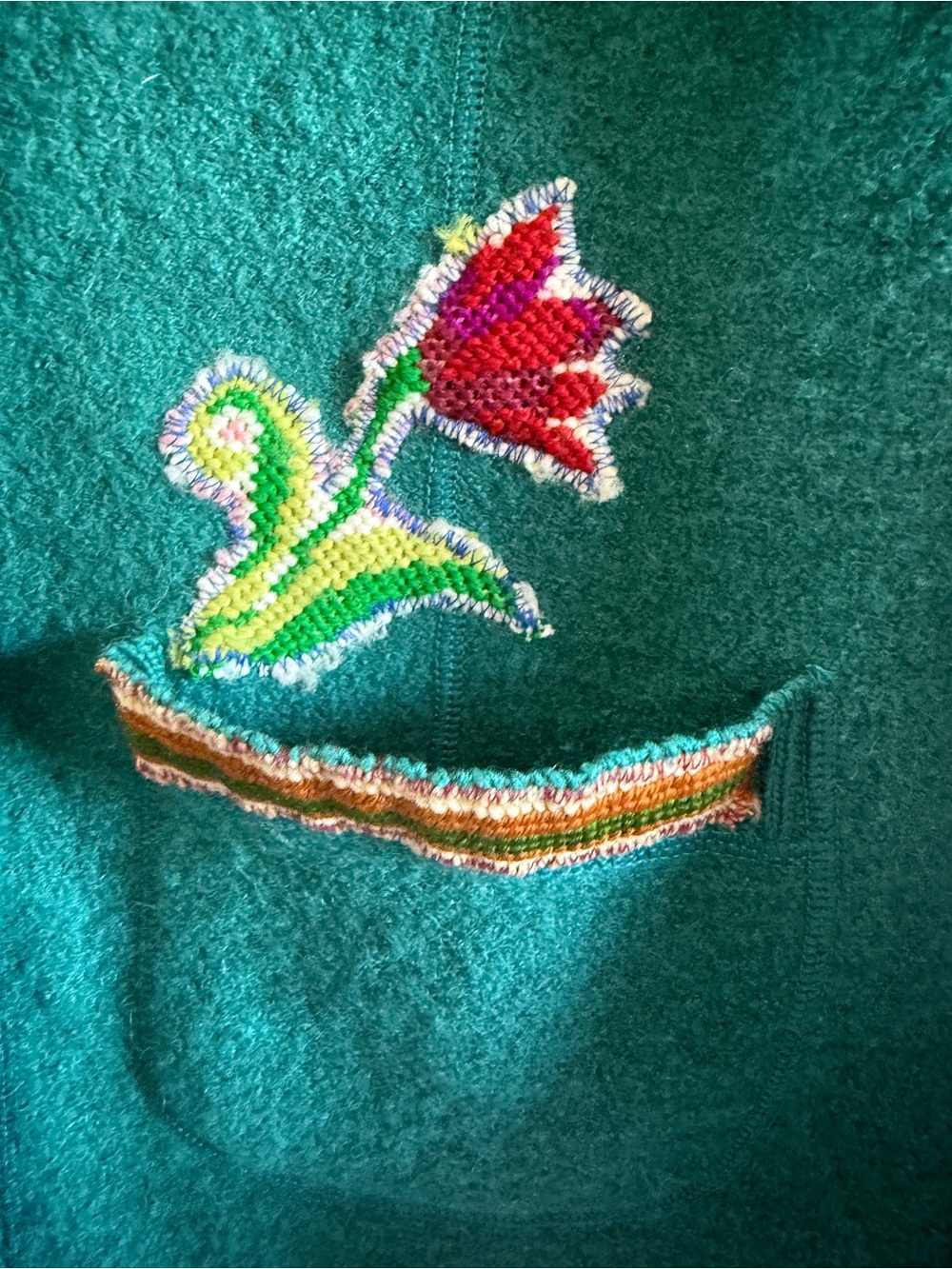 Dara Adorned in Ohio 100% Wool Teal Embroidered Floral Cardigan Size S - Picture 3 of 7